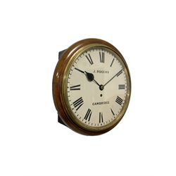 John Rodgers of Cambridge - 8-day chain fusee wall clock c1910, with a mahogany wooden dial surround, pendulum regulation door and spun brass bezel, 12