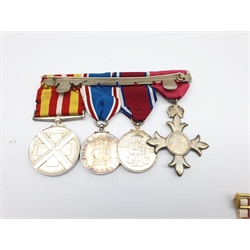 To Miss Mildred F Hughes - MBE, Red Cross long and efficient service medal, George VI Coronation medal and 1935 silver jubilee medal etc 