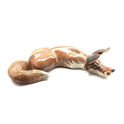 Jennie Hale (British Contemporary) Large raku fired studio pottery model of a lying fox with incised signature to base L63cm