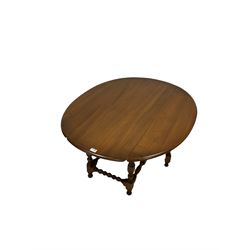 Ercol - drop leaf occasional table, raised on turned and square supports 