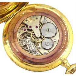 Early 20th century 18ct gold open face cylinder pocket watch, silvered dial with Arabic numerals and subsidereary seconds dial, case by Stockwell & Co, London import mark 1910