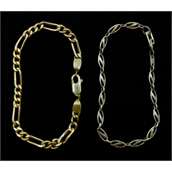 Gold figaro link bracelet, stamped 21K and a 9ct gold link bracelet hallmarked