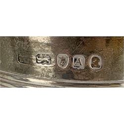  George III silver mug decorated with reeded bands and leaf capped scroll handle H12cm London 1796 makers mark rubbed