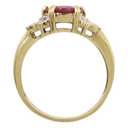 9ct gold pink stone and cubic zirconia cluster ring, hallmarked