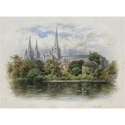 George Fall (British 1845-1925): Lichfield Cathedral from the South-East, watercolour signed 14cm x 19cm (unframed)