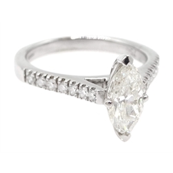 18ct white gold marquise cut diamond ring, with diamond set shoulders, total diamond weight approx 1.00 carat 