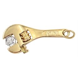 9ct gold diamond 'Mini' spanner pendant, hallmarked