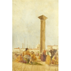 SP (19th century): North African Town Square, watercolour signed with monogram, and a collection of ten engravings, prints and watercolours, max 15cm x 19cm (11)  