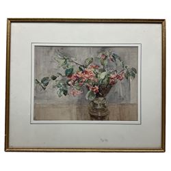 Katherine Turner (British 1863-1951): Still Life of Red Flowers in a Vase, watercolour signed with initials 31cm x 43cm 