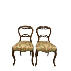 Pair of Victorian balloon back chairs with oak coffee table