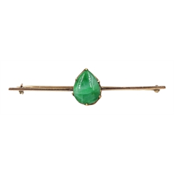 Gold pear shaped jade stick pin stamped K14