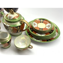  Chinese 'Vienna' style vase and cover H37cm, Japanese eggshell tea set and two Oriental vases   