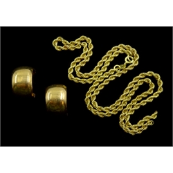 Pair of gold hoop earrings and a gold rope twist necklace, both hallmarked 9ct, approx 6.7gm