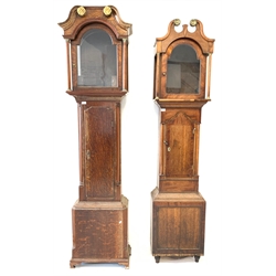 Georgian oak longcase clock case, (H224cm) and another longcase (216cm)  