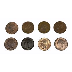 Eight Queen Victoria States of Jersey 1/26 of a shilling coins, dated two 1841, two 1844, two 1851,1858 and  1861 (8)