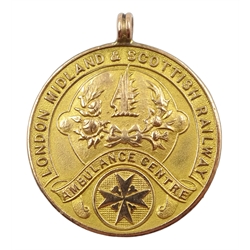 9ct gold presentation medallion 'London Midland & Scottish Railway Ambulance Centre', Birmingham 1926, approx 7gm