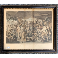 Earlom After Zoffany - 'Colonel Mordaunt's Cock Fight' black and white engraving, 50cm x 60cm 
