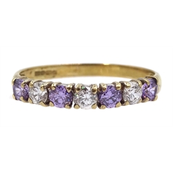 9ct gold seven stone amethyst and cubic zirconia ring, hallmarked