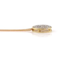 14ct gold pave set round brilliant cut diamond circular pendant, on 18ct gold link chain necklace, hallmarked