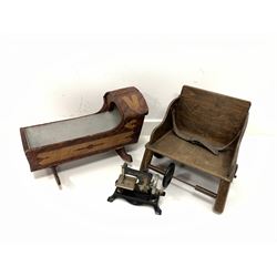 Children's German tin-plate sewing machine, dolls cradle and a 'Little Buffer' seat (3)