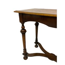 Late 19th century oak and walnut side table, moulded rectangular top with figured and match veneer, on turned supports united by shaped X-frame stretchers, on turned feet
Provenance: From the Estate of the late Dowager Lady St Oswald