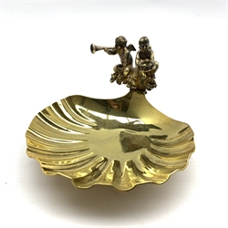 Silver gilt shell shape salt surmounted by two cherubs commemorating the birth and christening of Prince William London 1982 No. 247 Maker Hector Miller 5.5oz