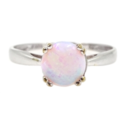  9ct white gold round opal ring, stamped 375  