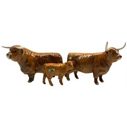 Beswick family group of Highland cattle comprising Bull, Highland Cow and Highland Calf (3)