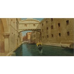 Eugenio Benvenuti (Italian, 1881-1959): Gondoliers on Venetian Canals, pair watercolours signed 17cm x 31cm