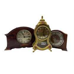 1920s mantel clock with steel dial and mahogany case, Le Regent reproduction mantel clock and one other 