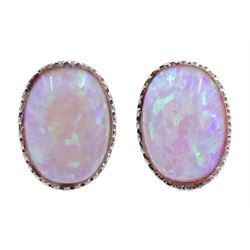 Pair of silver oval opal stud earrings, stamped 925