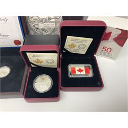 Various Royal Canadian Mint fine silver coins, including 2013 'The American Bison Master of the Prairie Wind' one hundred dollars, various twenty dollar fine silver coins etc (11)