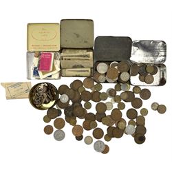 Coins and miscellaneous items including pre decimal pennies and other denominations, King George VI New Zealand 1942 one shilling, Australia 1943 florin, 1943 shilling, small number of Japanese banknotes etc
