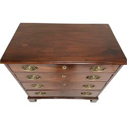 George III mahogany chest, moulded rectangular top over four graduating drawers, pressed oval plate handles decorated with lion masks, on bracket feet