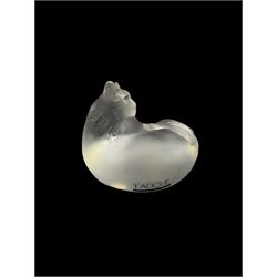 Lalique frosted glass model 'Happy Cat', engraved Lalique France to base, L9cm 