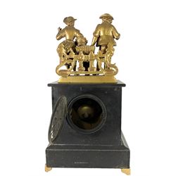French - 19th century 8-day striking mantle clock with gilt figures. No pendulum.