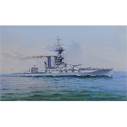 Vincenzo D'Esposito (Maltese 1886-1946): H.M.S Battleships, two gouaches, signed 19.5cm x 31cm (2)  