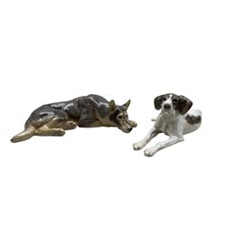 Two Bing & Grondahl dogs: German Shepherd no. 1789 and a Pointer no. 1565, L23cm max (2)