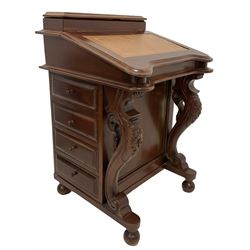 Victorian style mahogany Davenport, the inset fall front opening to reveal interior fitted with drawers, raised on turned supports 