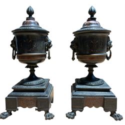 Pair of 19th century black slate garniture urn form side ornaments, H28cm 