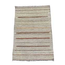 Flat weave brown ground rug, decorated with lineal design 1.50cm x 1.05cm