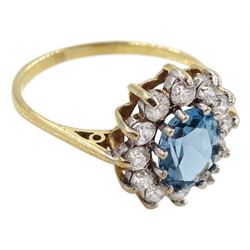9ct gold oval Swiss blue topaz and cubic zirconia cluster ring, hallmarked 