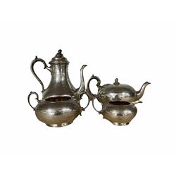 Victorian silver four piece tea and coffee set of compressed circular form with engraved decoration, London 1877, maker Henry Wilkinson 62oz
