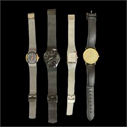 Longines gold-plated gentleman's wristwatch, on leather strap and three Skagen stainless steel bracelet wristwatches (4)