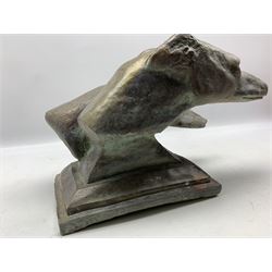 Cast composition stone study of two Greyhound heads after M. Bertin 'At the finishing Line', L43cm x H29cm