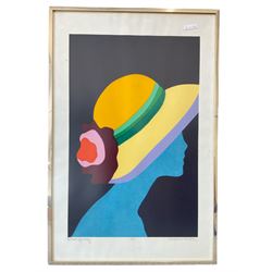 French School (20th century): 'Portrait of a Lady' Art Deco Side Profile of Lady with Hat, artist proof screen print indistinctly signed and titled 82cm x 53cm