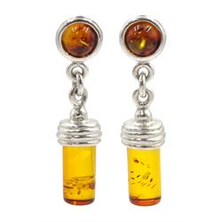 Pair of silver Baltic amber pendant stud earrings, stamped 925