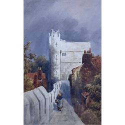 Thomas 'Tom' Dudley (British 1857-1935): Monkbar from the City Walls - York, watercolour sketch signed 23cm x 15cm