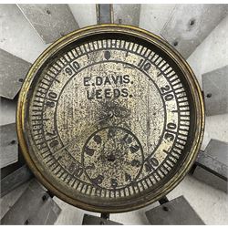 19th/ early 20th century brass Air Meter by E. Davis, Leeds, with silvered dial, D16cm