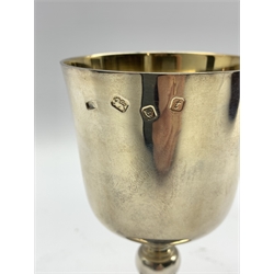 Silver goblet commemorating Winston Churchill centenary 1874-1974 with gilded interior Maker Mappin & Webb H12cm, cased 5.3oz